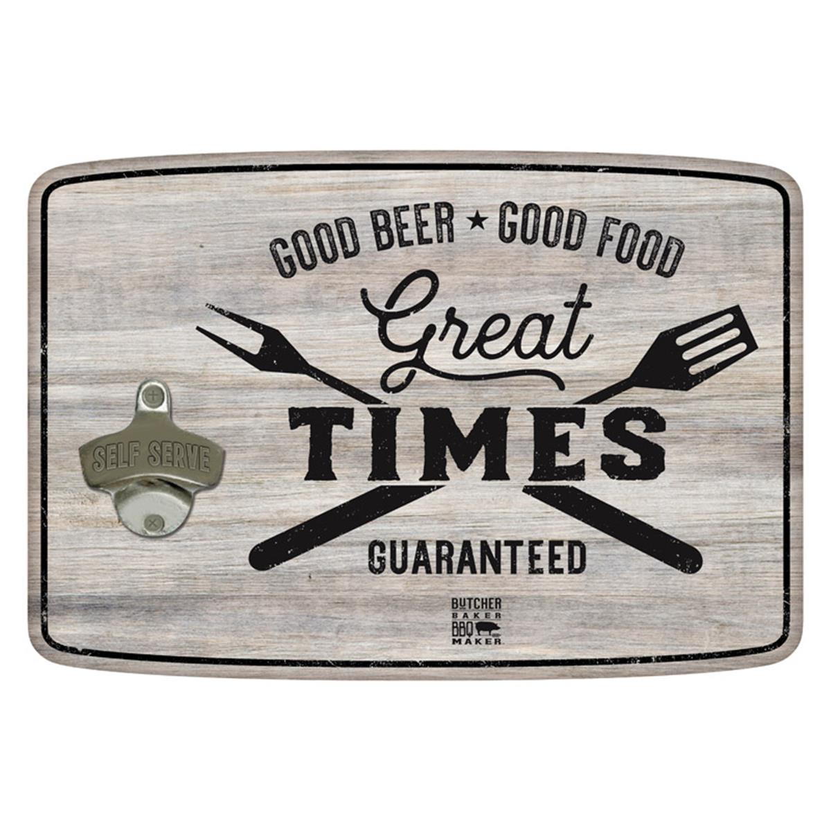 9731514 Good Beer Good Food Great Times Mounted Sign Bottle Opener - Pack Of 4