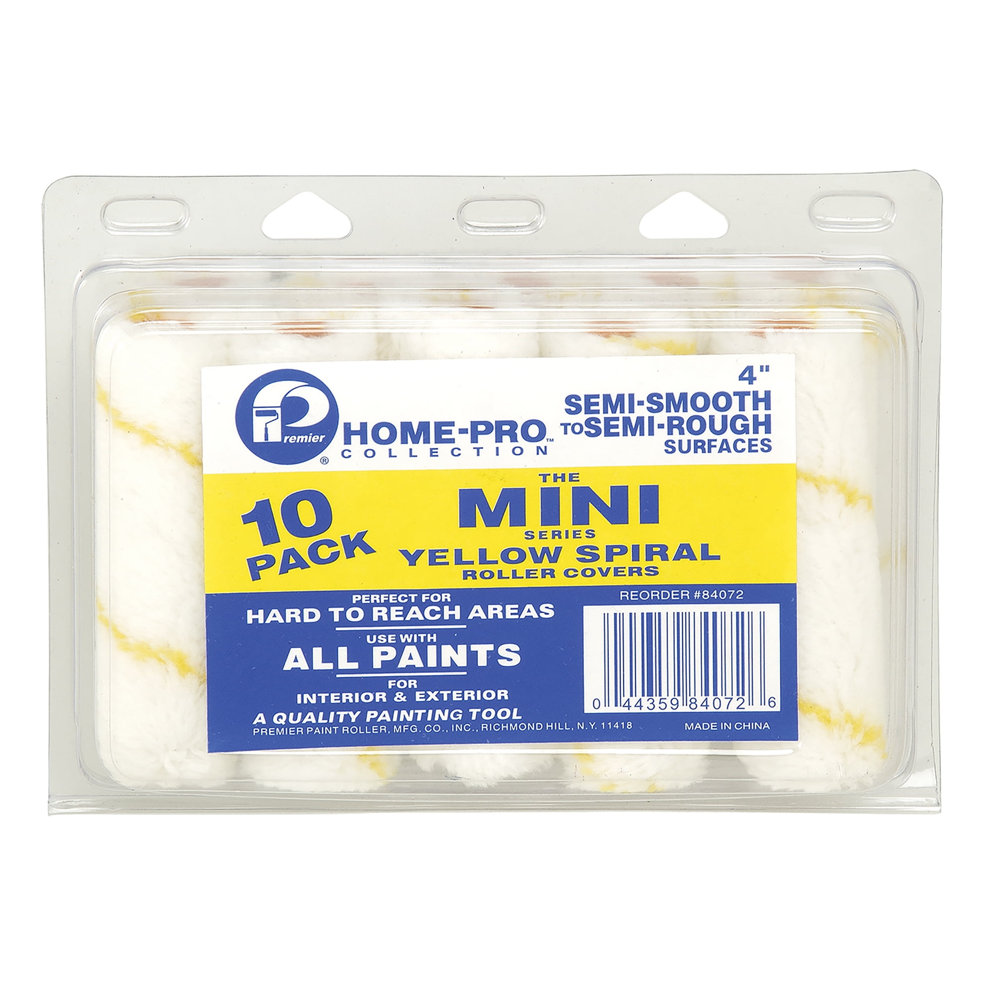 1898808 4 In. Mini Paint Roller Cover For Smooth, Semi-smooth Yellow - Pack Of 10