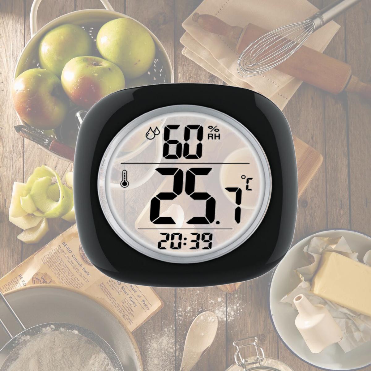 Picture of Taylor 6669386 Hygrometer, Temperature & Time Plastic Digital Thermometer, Black