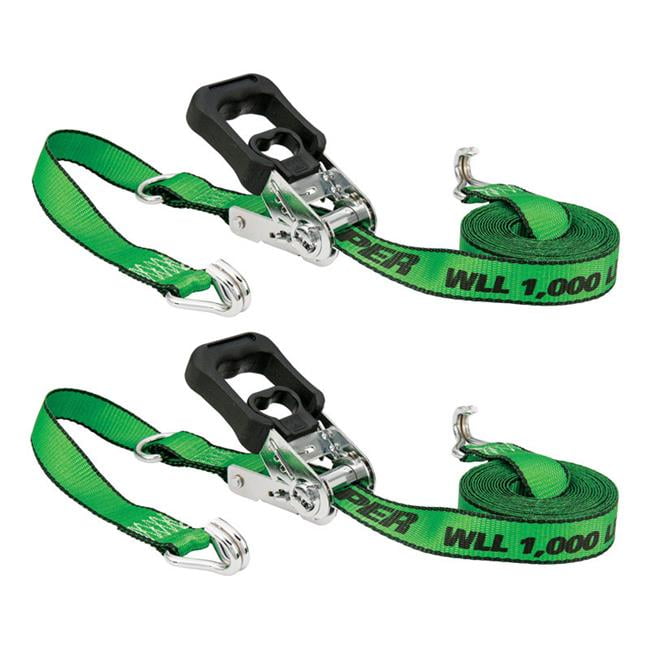 8938565 16 Ft. Green Tie Down With Ratchet, Pack Of 2 - 1000 Lbs
