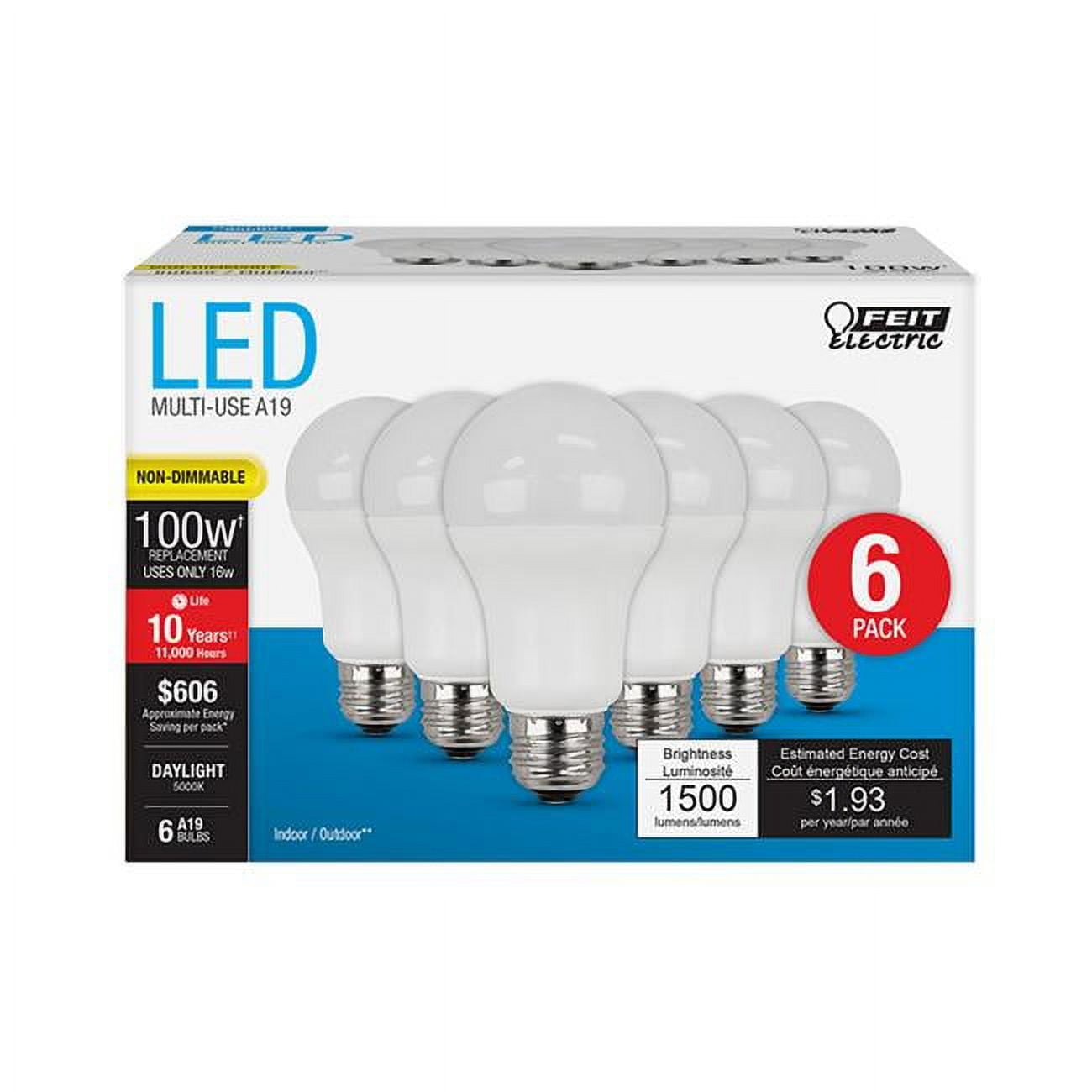 3929445 100 Watt Equivalence 16 Watt 1500 Lumen A19 A-line Led Bulb, Daylight - Pack Of 6