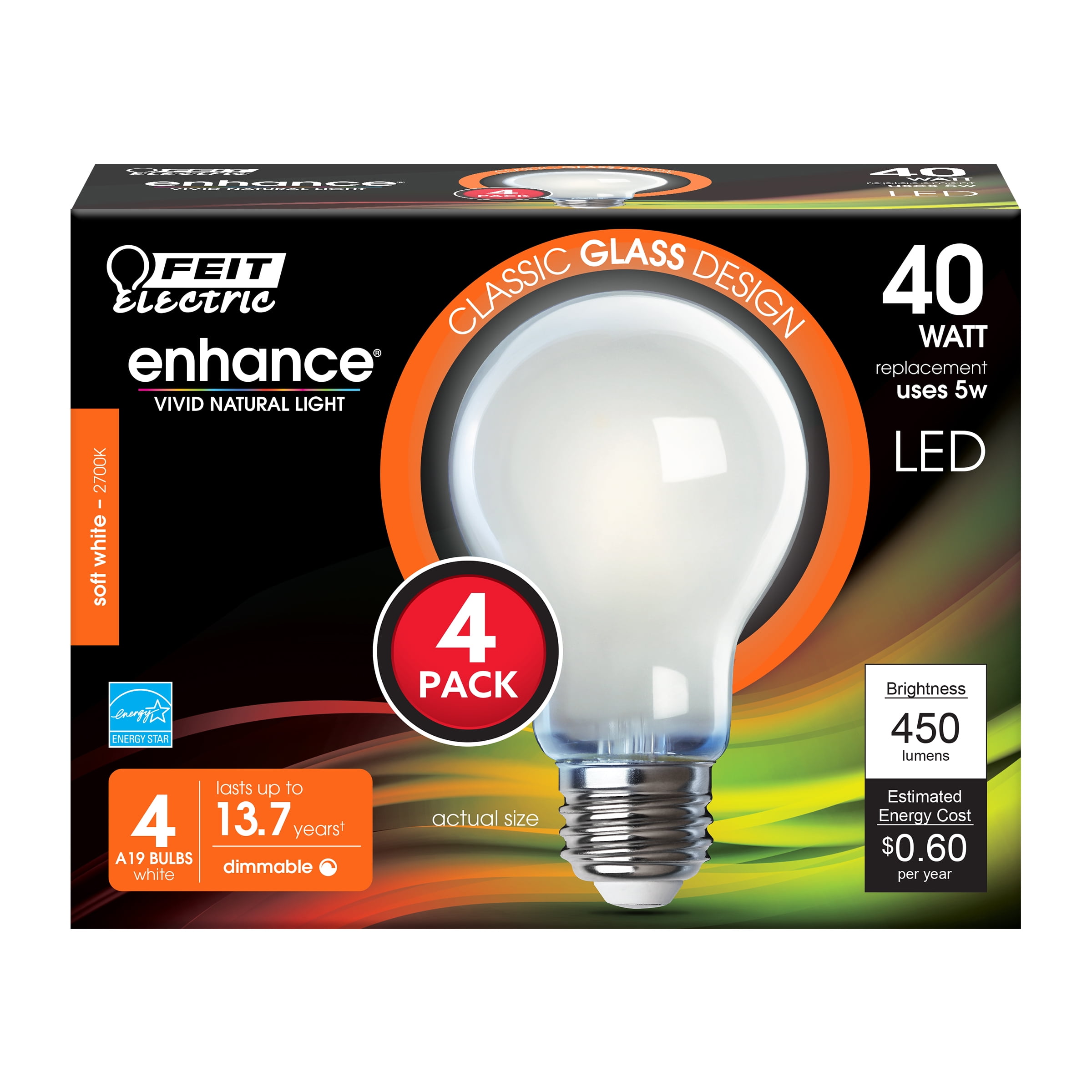 3933280 40 Watt Equivalence Enhance 5 Watt 450 Lumen A-line A19 Led Bulb, Soft White - Pack Of 4