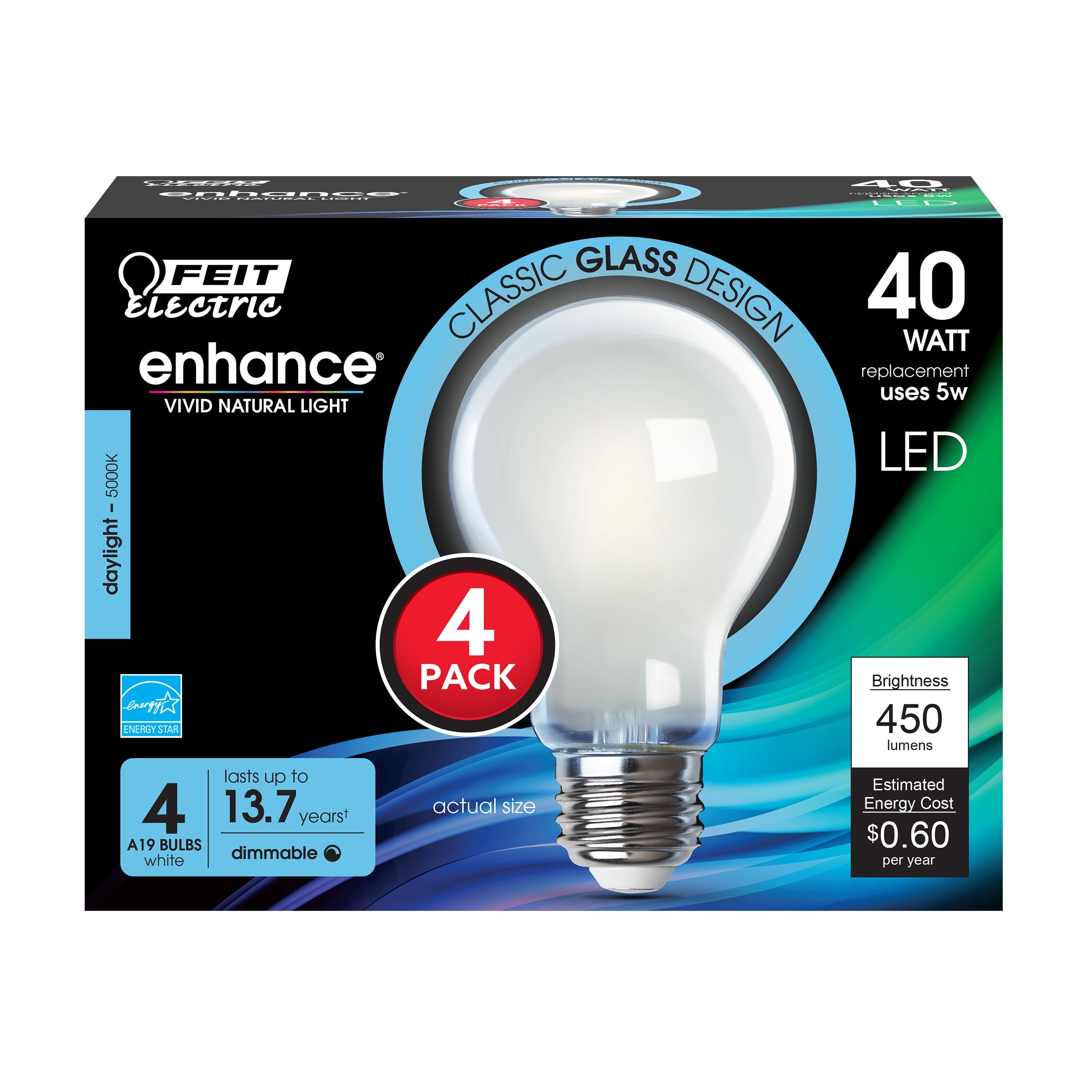 3929726 40 Watt Equivalence 5 Watt 450 Lumen A19 Filament A-line Led Bulb, Daylight - Pack Of 4
