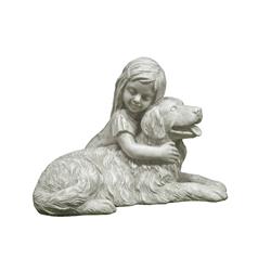 Infinity 8015774 12.6 In. Girl & Dog Cement Statue, White