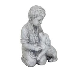 Infinity 8015772 18.9 In. Cement Boy With Dog Statue, White