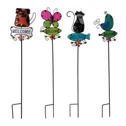 8016079 32.28 In. Glass & Iron Assorted Welcome Outdoor Garden Stake - Pack Of 12