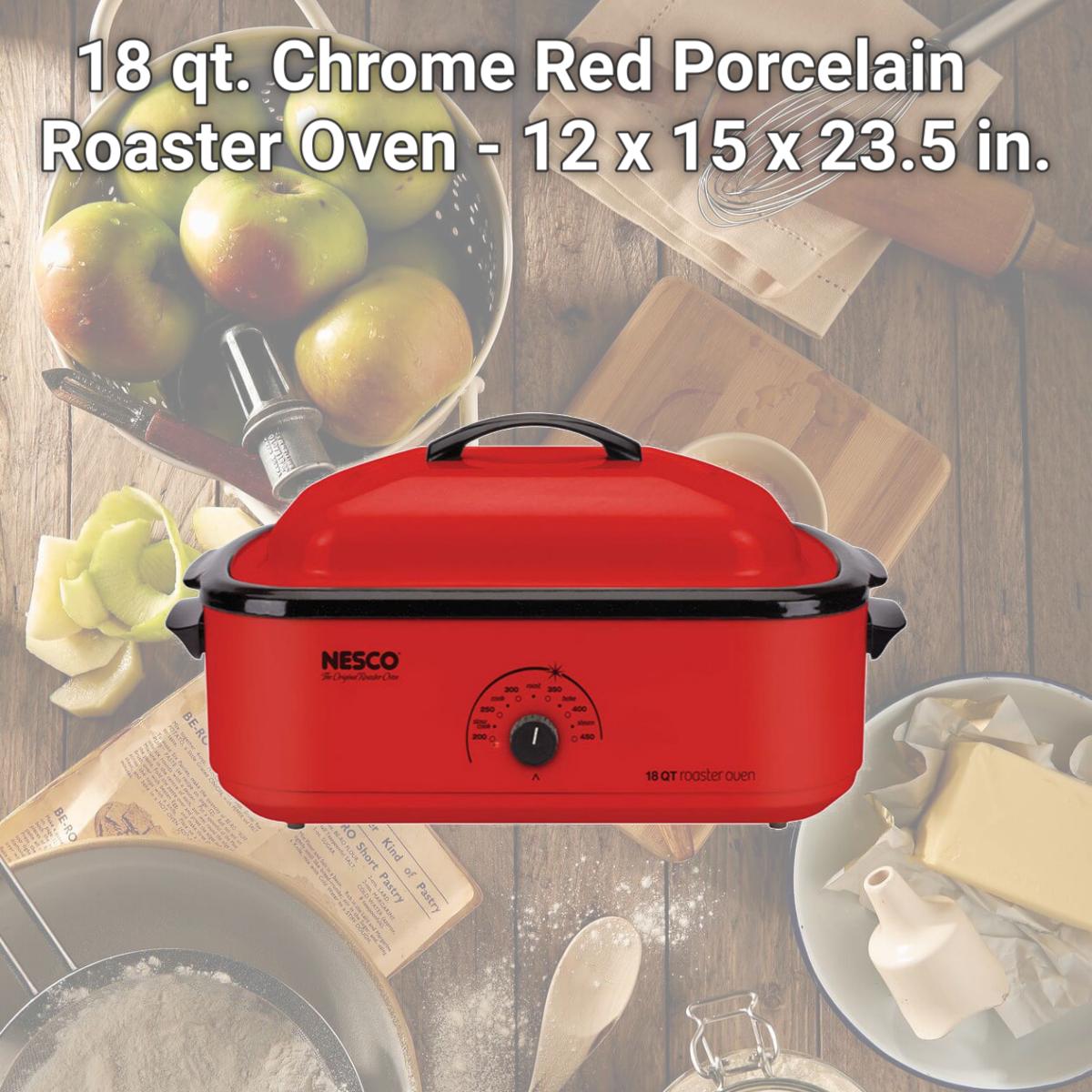 Picture of Nesco 6269807 18 qt. Chrome Red Porcelain Roaster Oven - 12 x 15 x 23.5 in.