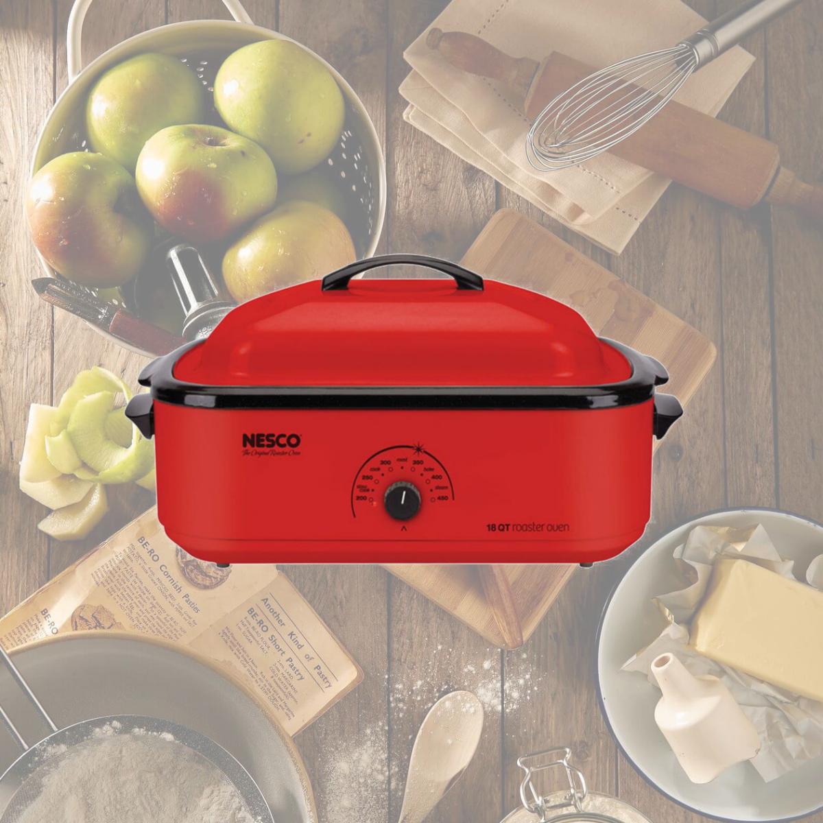 Picture of Nesco 6269807 18 qt. Chrome Red Porcelain Roaster Oven - 12 x 15 x 23.5 in.