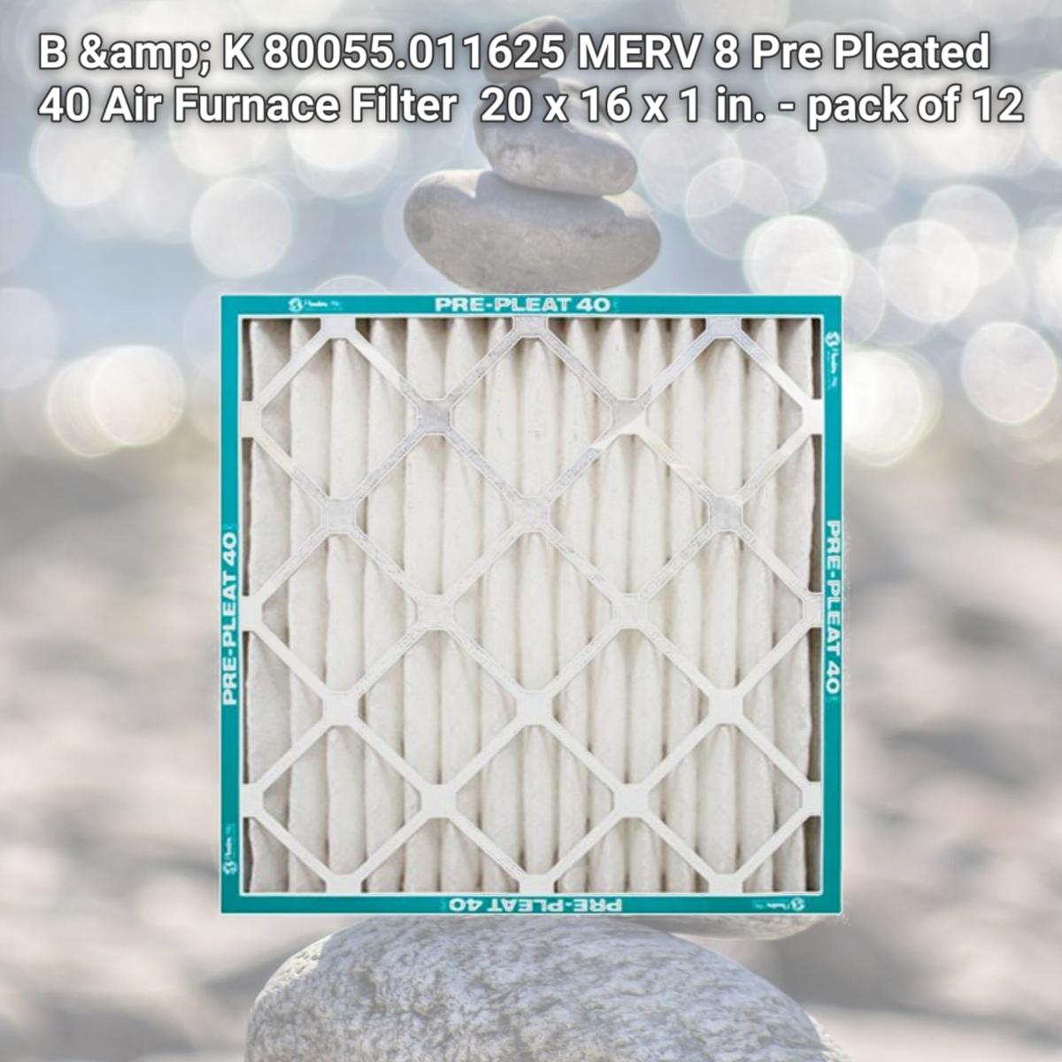 Picture of B &amp; K 80055.011625 MERV 8 Pre Pleated 40 Air Furnace Filter  20 x 16 x 1 in. - pack of 12