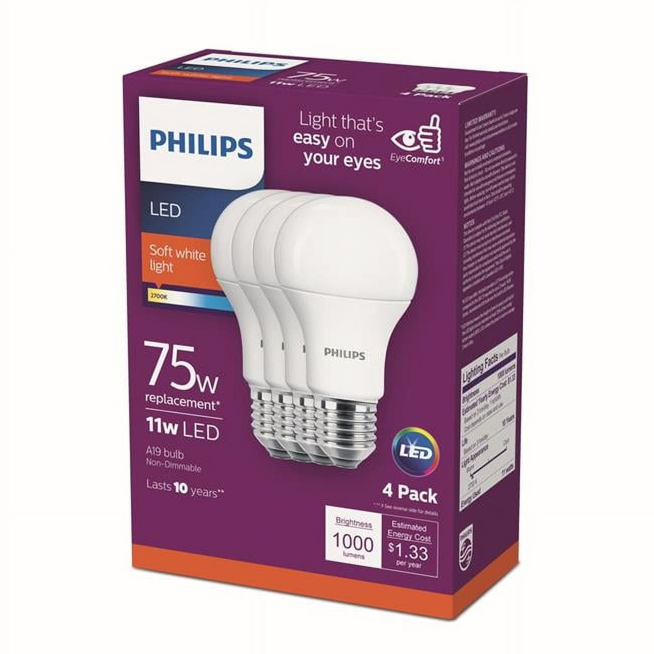 3001866 75 Watt Equivalence A19 E26 Medium Led Bulb, Soft White - Pack Of 4