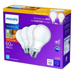 3001750 60 Watt Equivalence A19 E26 Medium Led Bulb, Soft White - Pack Of 4