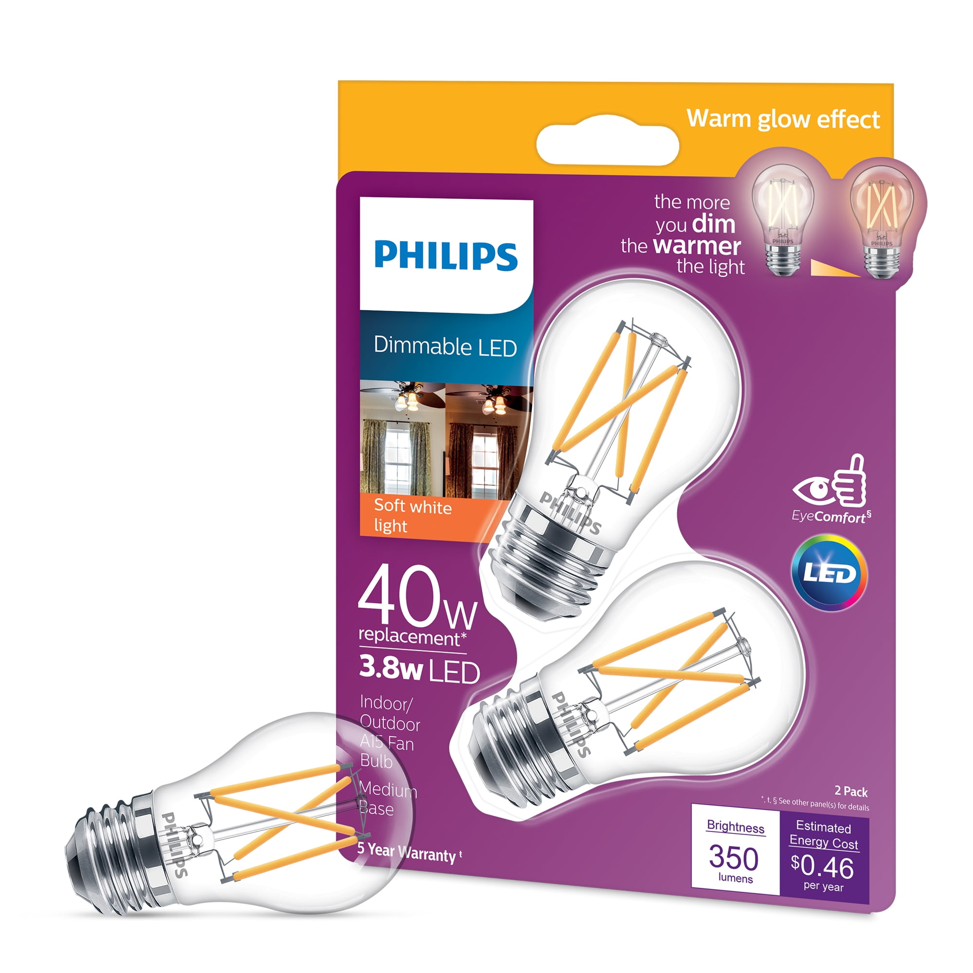 3002155 40 Watt Equivalence A15 E26 Medium Led Bulb, Soft White - Pack Of 2