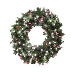 9461526 36 In. Dia. Prelit Green Led Decorated Wreath, Pure White & Red
