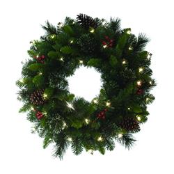 9016786 26 In. Dia. Prelit Green Pine Wreath, Warm White - Case Of 4