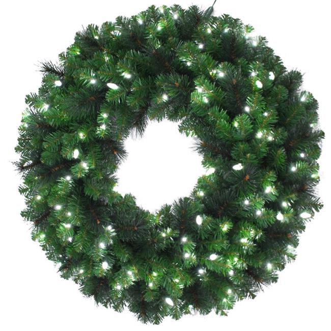 9016962 36 In. Dia. Mixed Pine Prelit Green Led Decorated Wreath, Pure White - Case Of 2