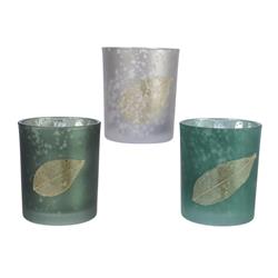 9016490 Glass Tealight Holder With Gold Leaf, Assorted Color - Case Of 24