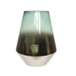 9016489 Glass Hurricane Vase, Green & Silver - Case Of 6