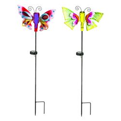 8887291 34.25 In. Glass & Iron Butterfly Solar Garden Stake, Multi Color - Case Of 12
