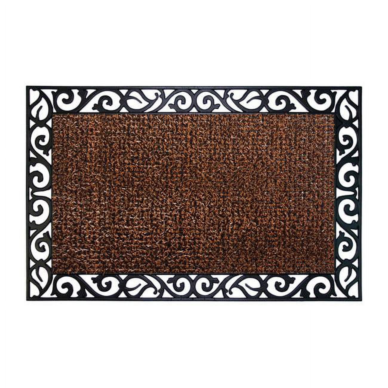 6564850 Wrought Iron Stems & Leaves Style Polyethylene & Rubber Nonslip Door Mat, Brown - 36 X 24 In.