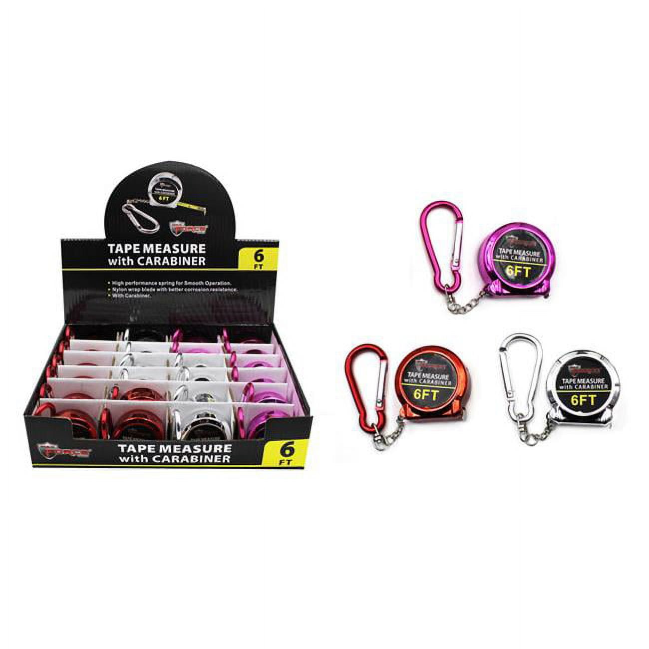 9017034 6 Ft. Max Force Carabiner Tape Measure, Assorted Color - Case Of 24