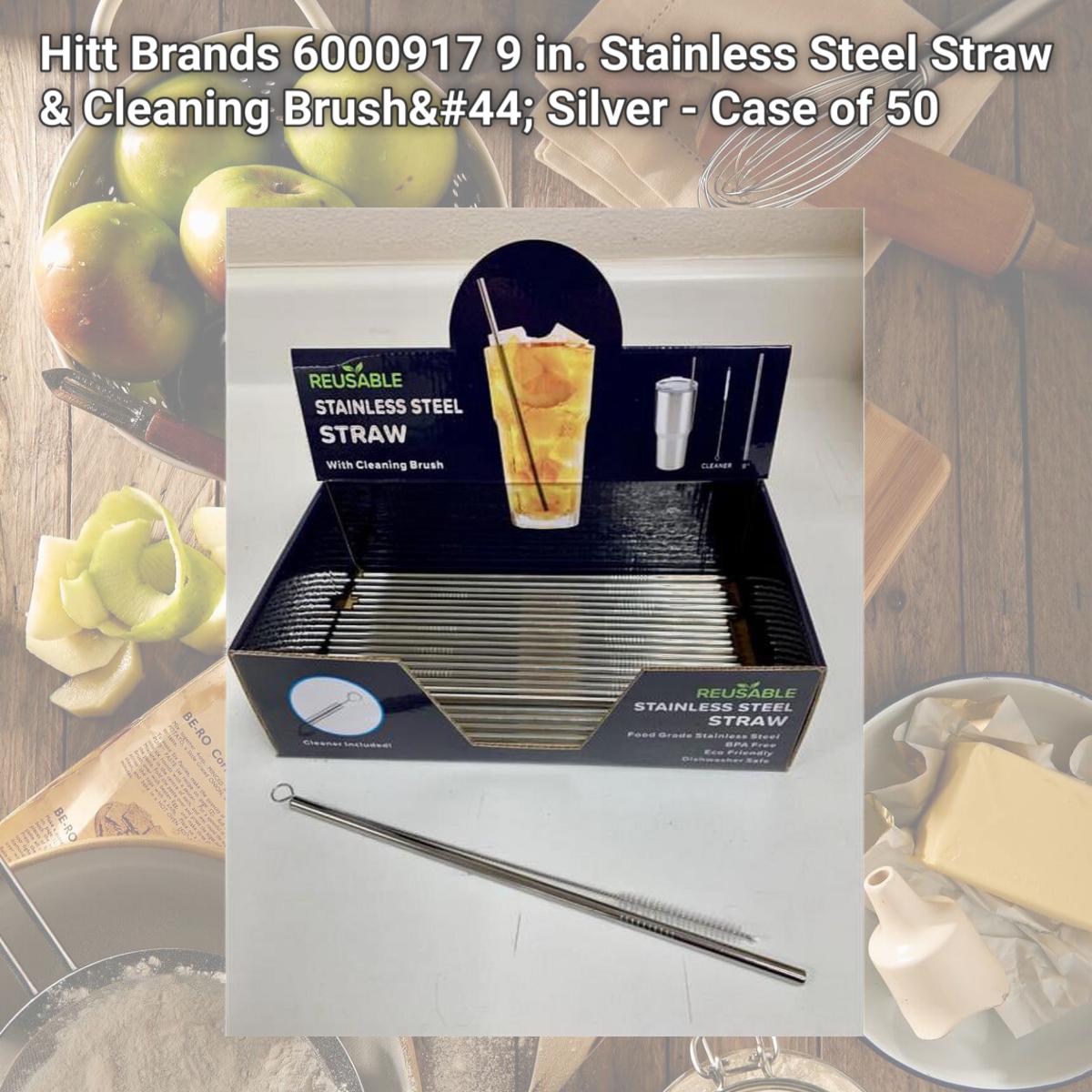 Picture of Hitt Brands 6000917 9 in. Stainless Steel Straw & Cleaning Brush, Silver - Case of 50