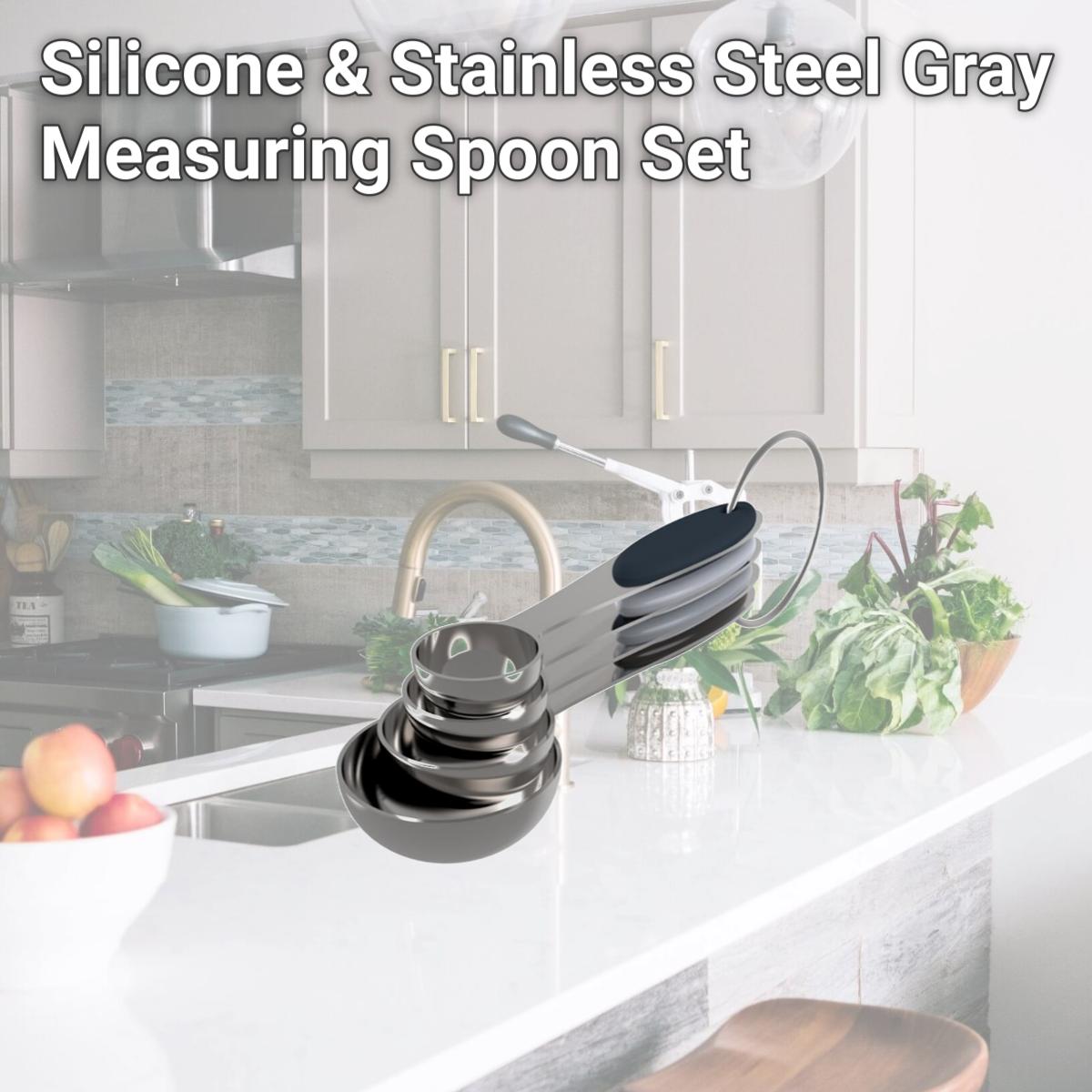 Picture of Core Kitchen 6012653 Silicone & Stainless Steel Gray Measuring Spoon Set