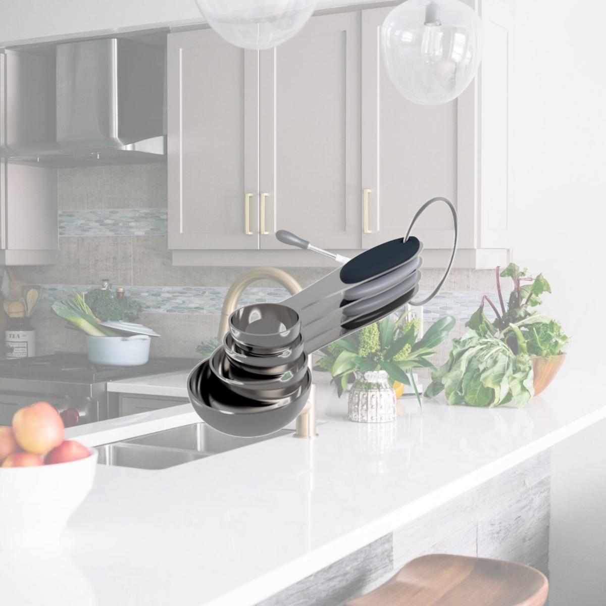 Picture of Core Kitchen 6012653 Silicone & Stainless Steel Gray Measuring Spoon Set