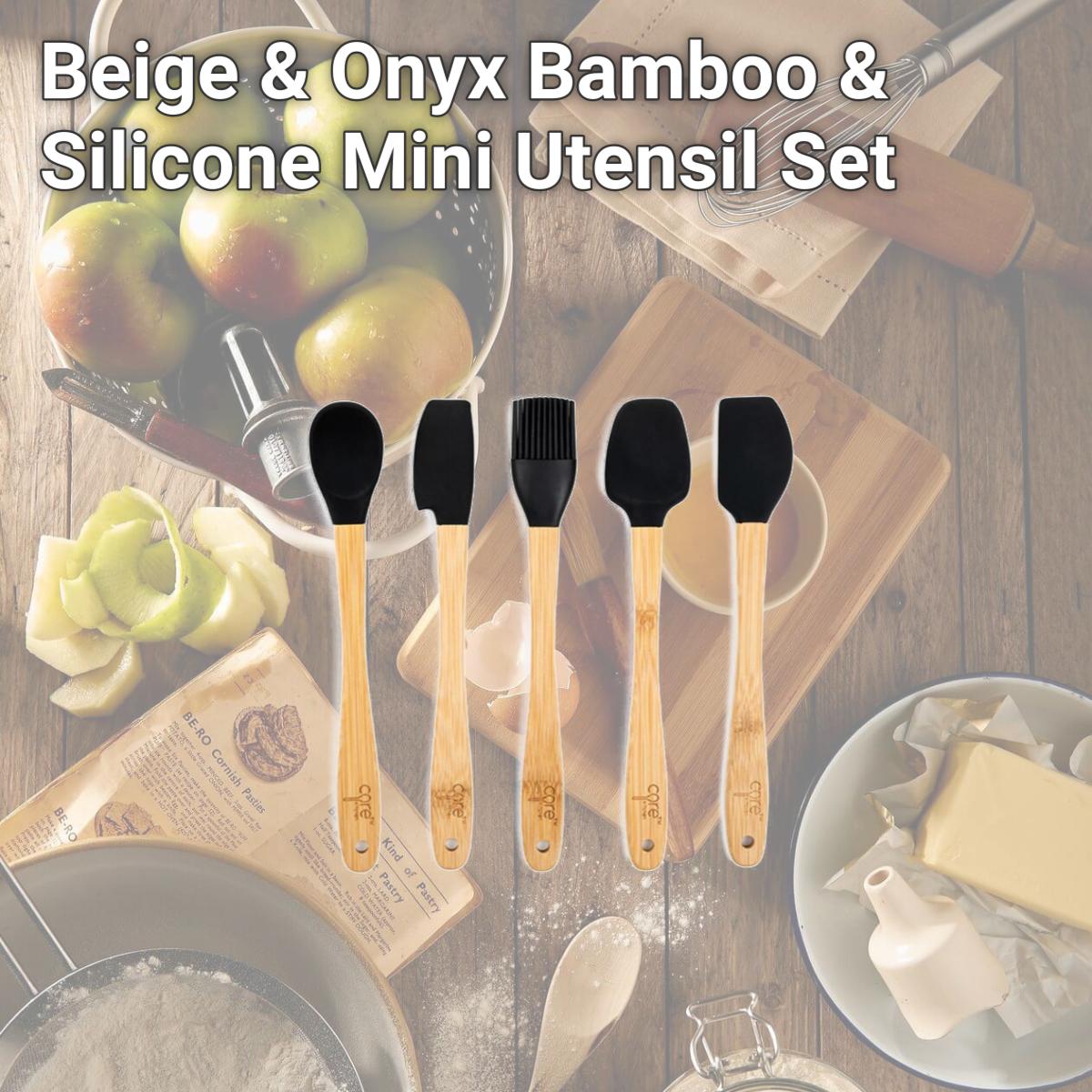 Picture of Core Kitchen 6012617 Beige & Onyx Bamboo & Silicone Mini Utensil Set