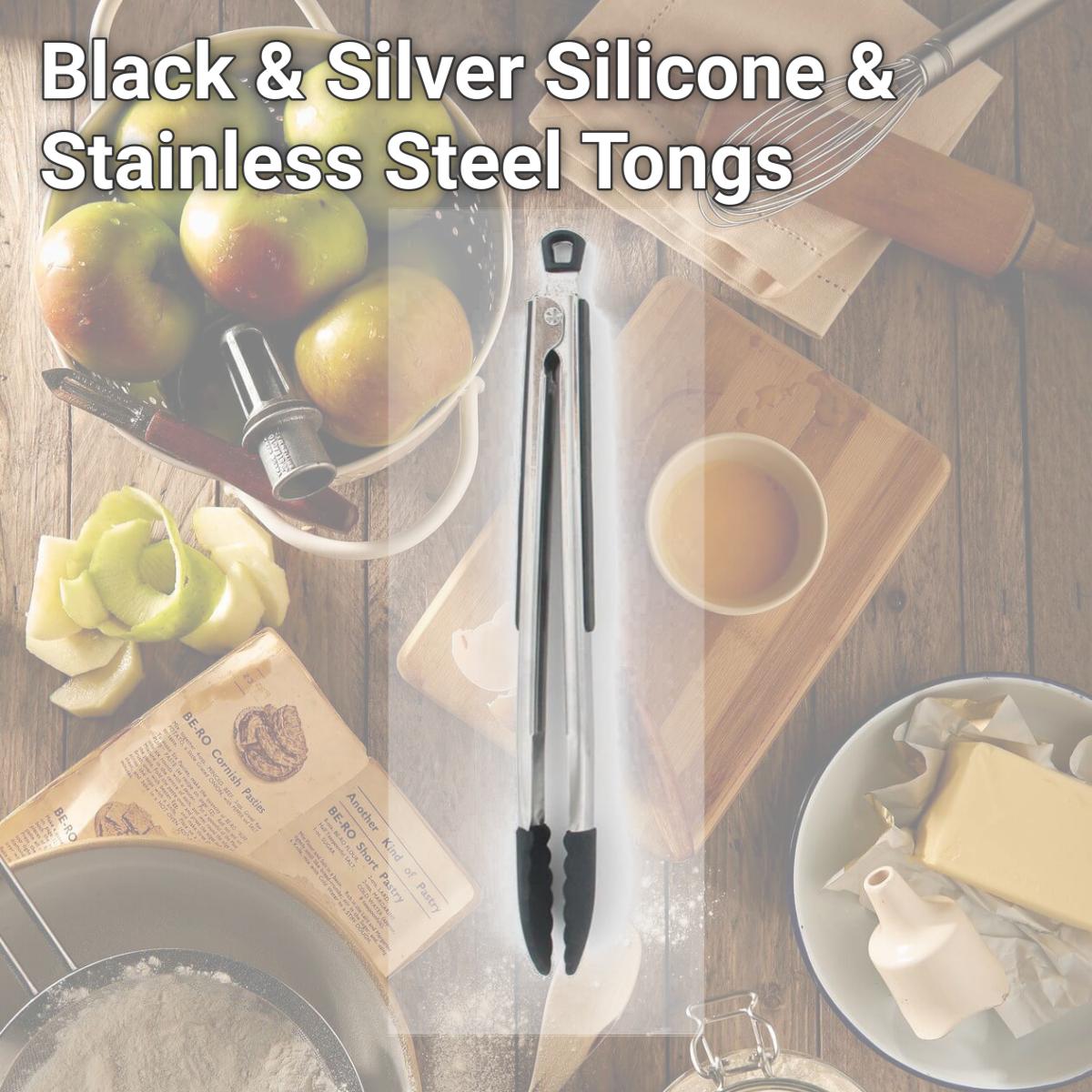 Picture of Farberware 6009313 Black & Silver Silicone & Stainless Steel Tongs