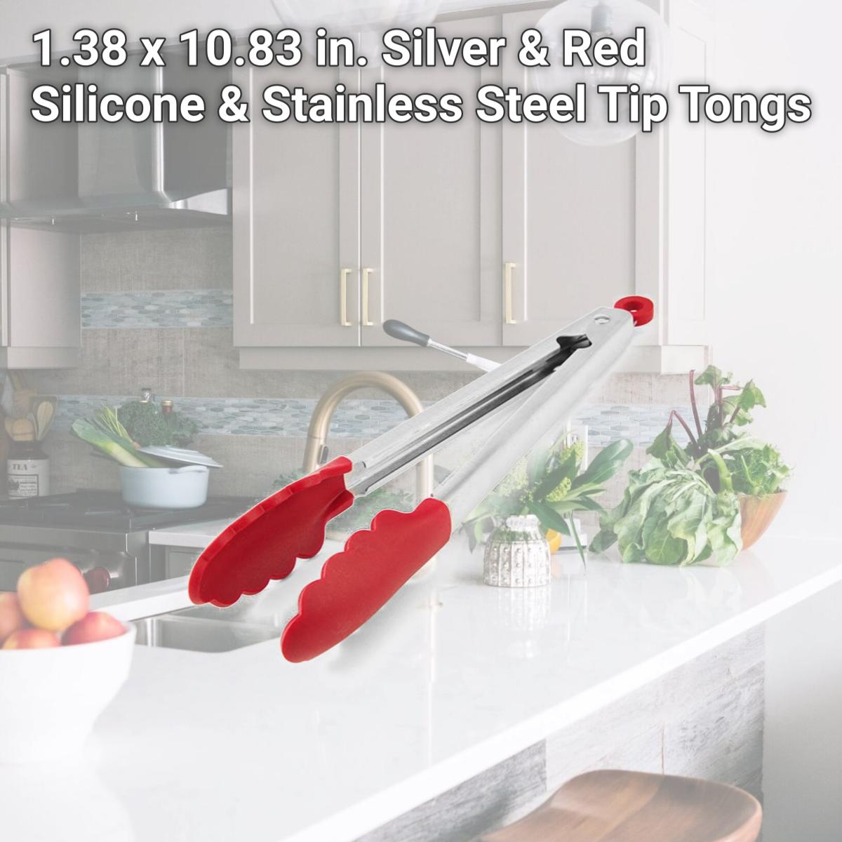 Picture of KitchenAid 6009289 1.38 x 10.83 in. Silver & Red Silicone & Stainless Steel Tip Tongs