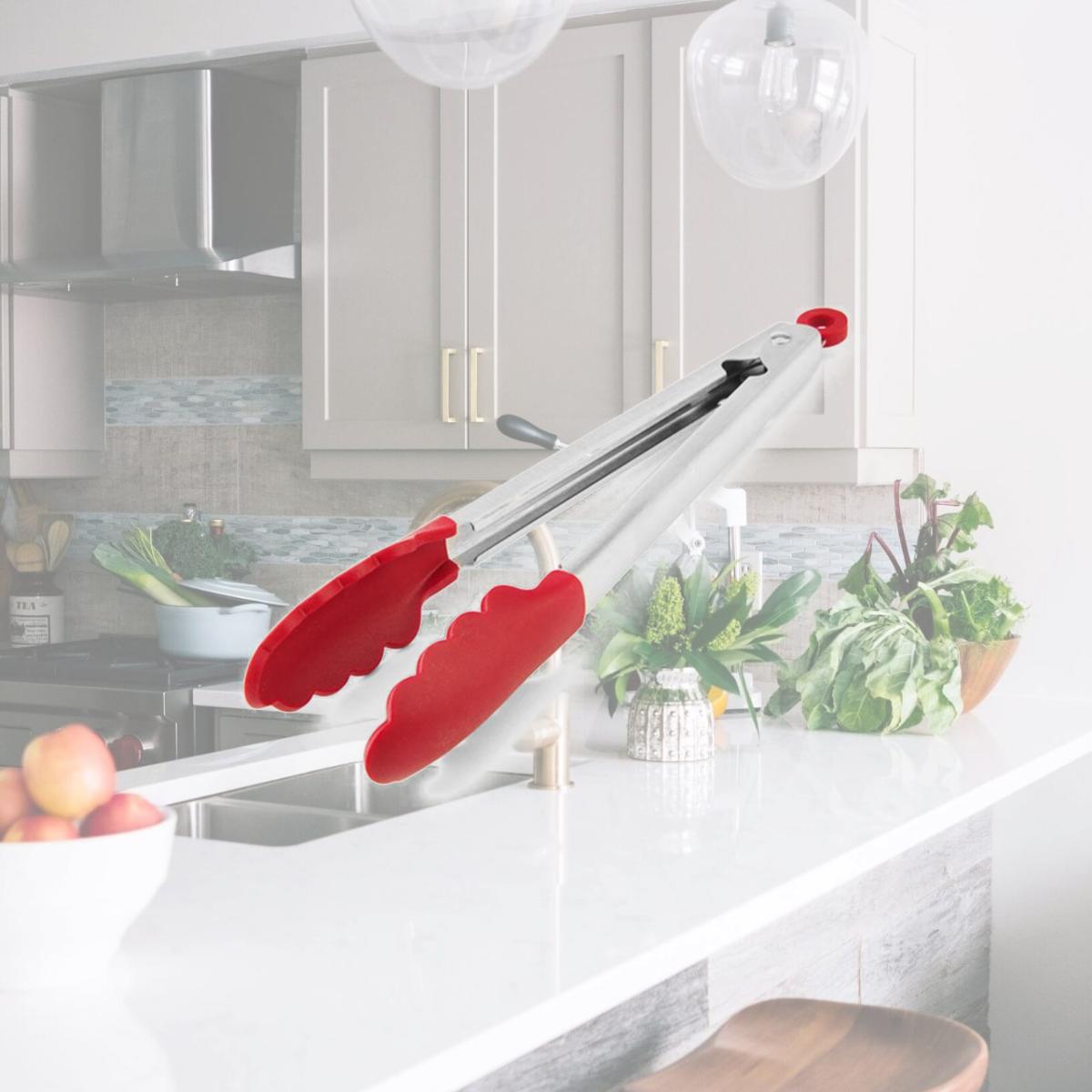 Picture of KitchenAid 6009289 1.38 x 10.83 in. Silver & Red Silicone & Stainless Steel Tip Tongs