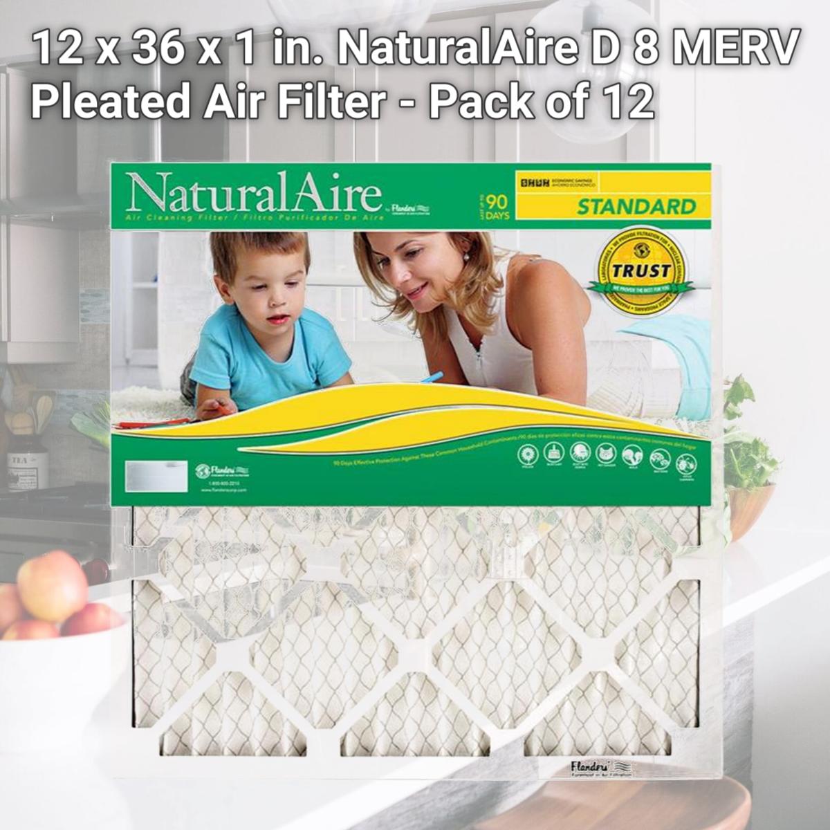 Picture of Flanders 4373494 12 x 36 x 1 in. NaturalAire D 8 MERV Pleated Air Filter - Pack of 12