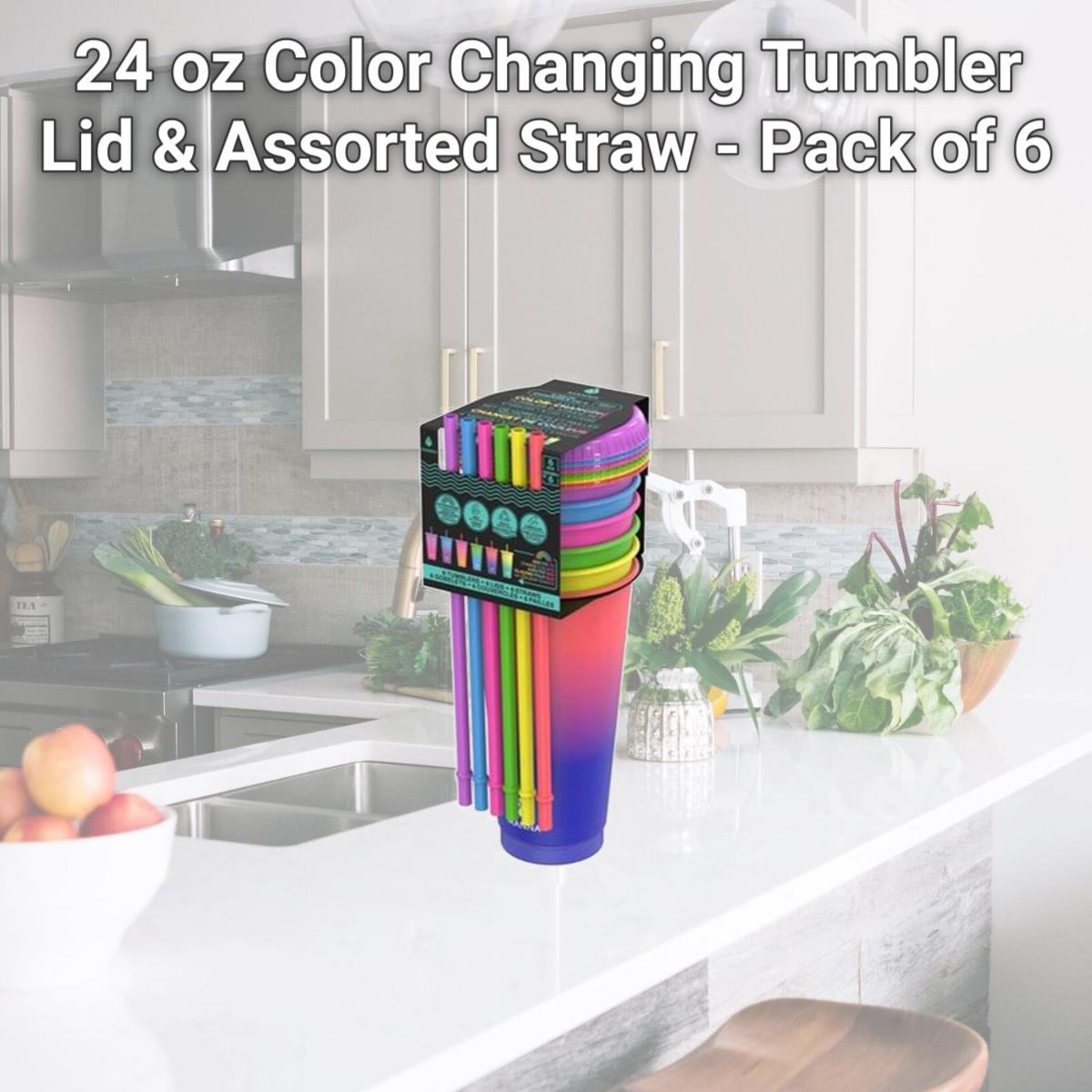Picture of Manna 6027604 24 oz Color Changing Tumbler Lid & Assorted Straw - Pack of 6