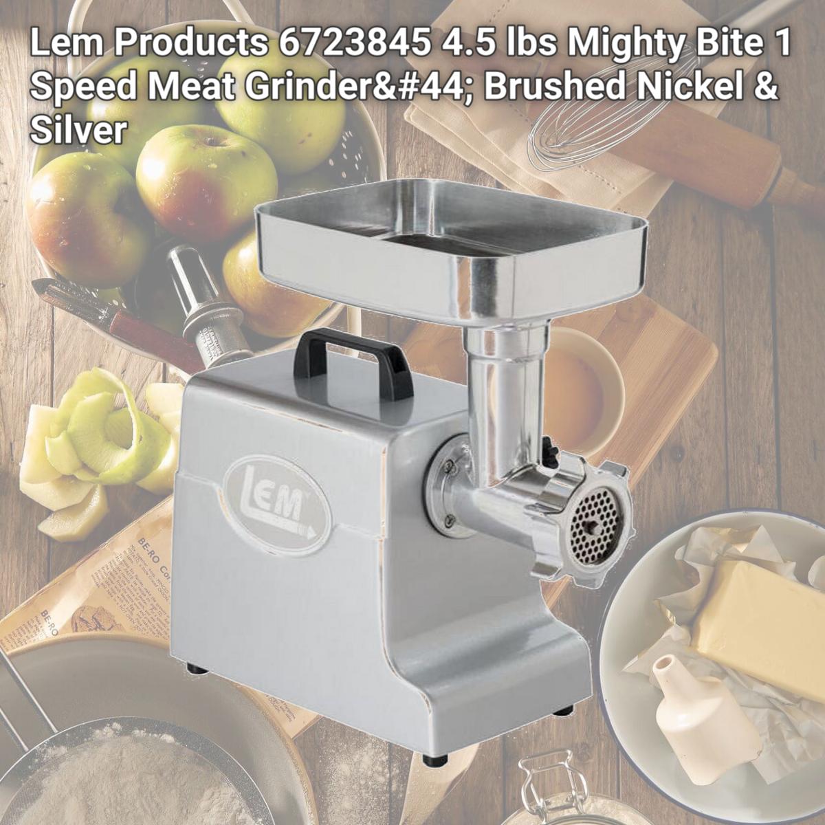 Picture of Lem Products 6723845 4.5 lbs Mighty Bite 1 Speed Meat Grinder, Brushed Nickel & Silver