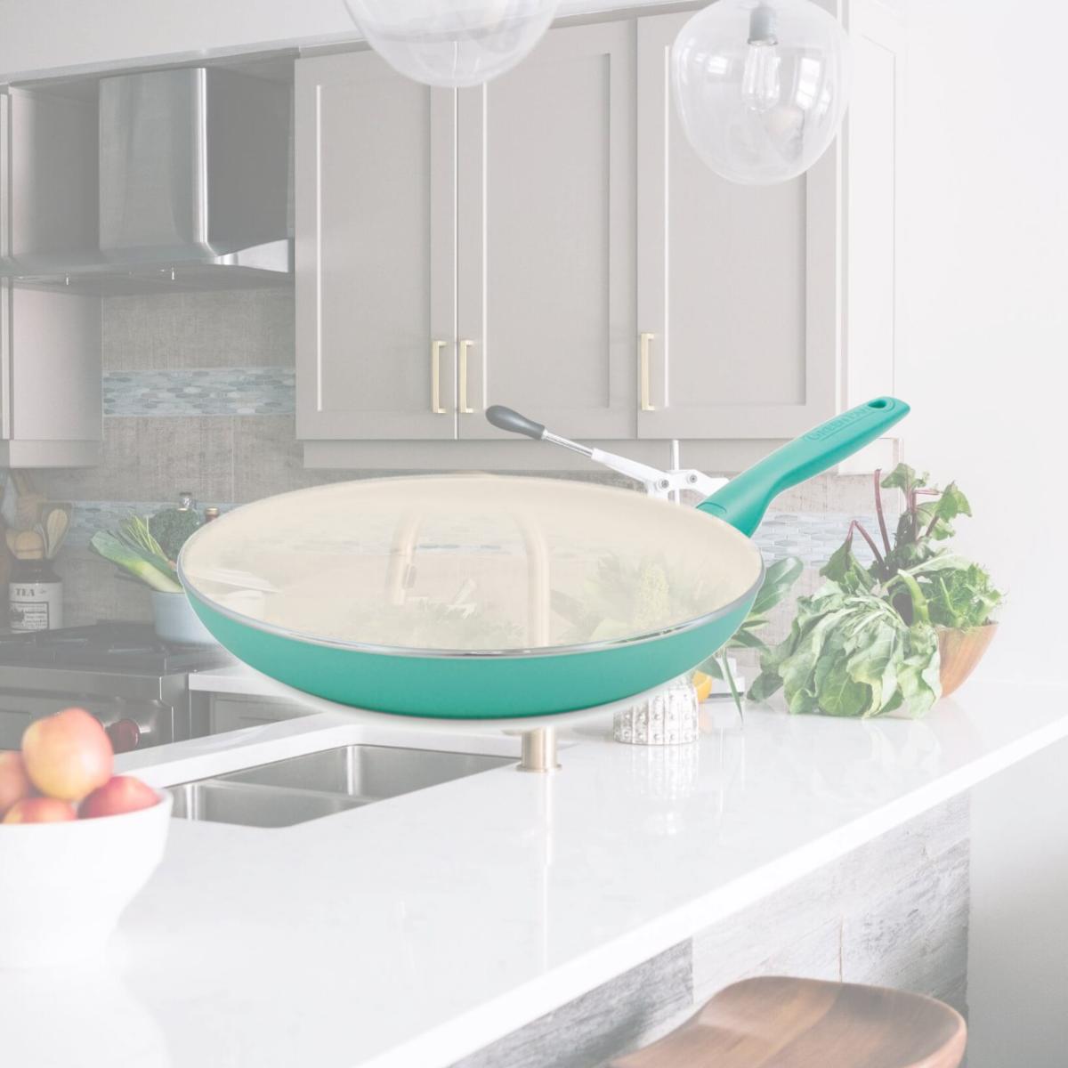 Picture of The Cookware 6036855 12 in. GreenPan Rio Ceramic Coated Aluminum Fry Pan, Turquoise