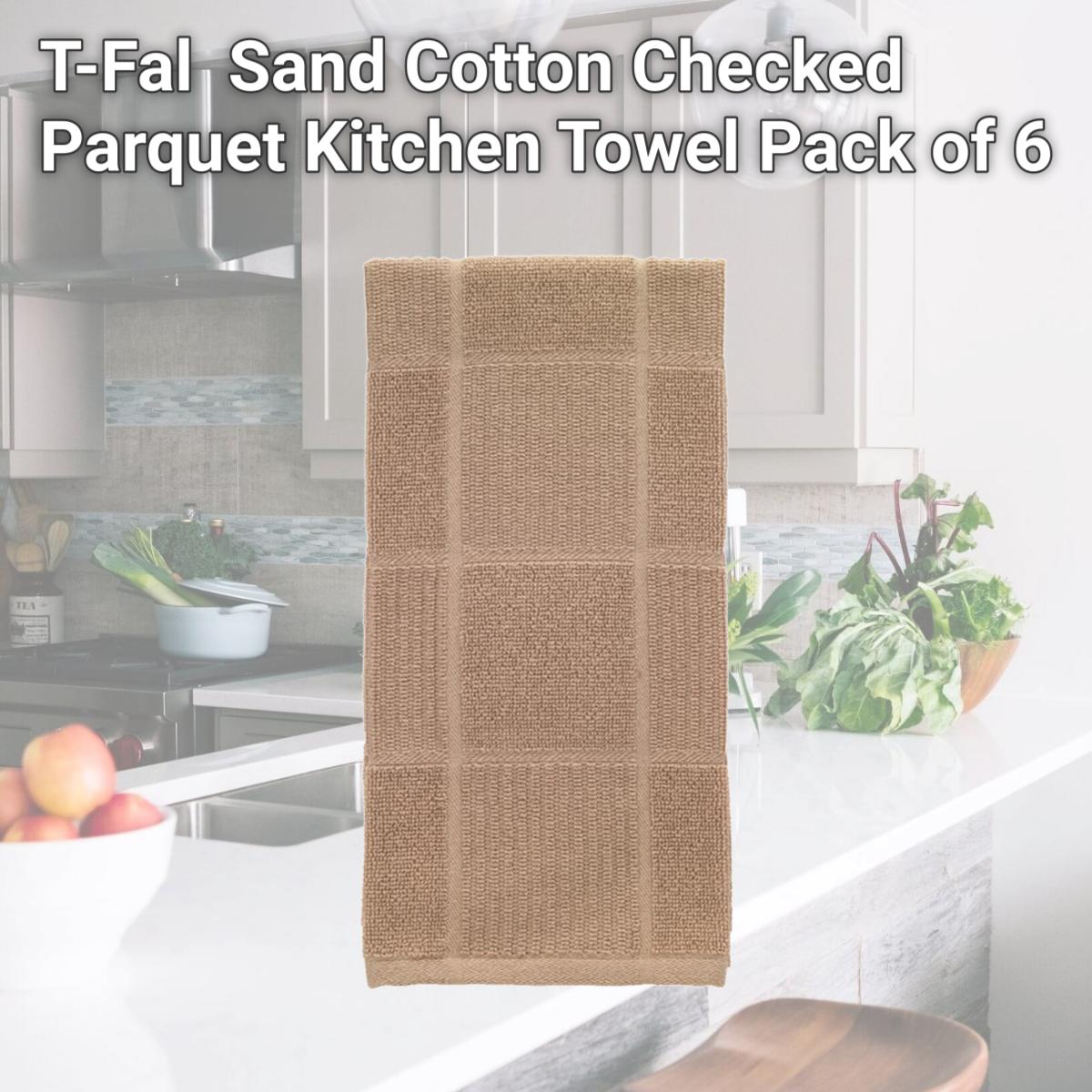 Picture of T-Fal 6515795 Sand Cotton Checked Parquet Kitchen Towel, Pack of 6