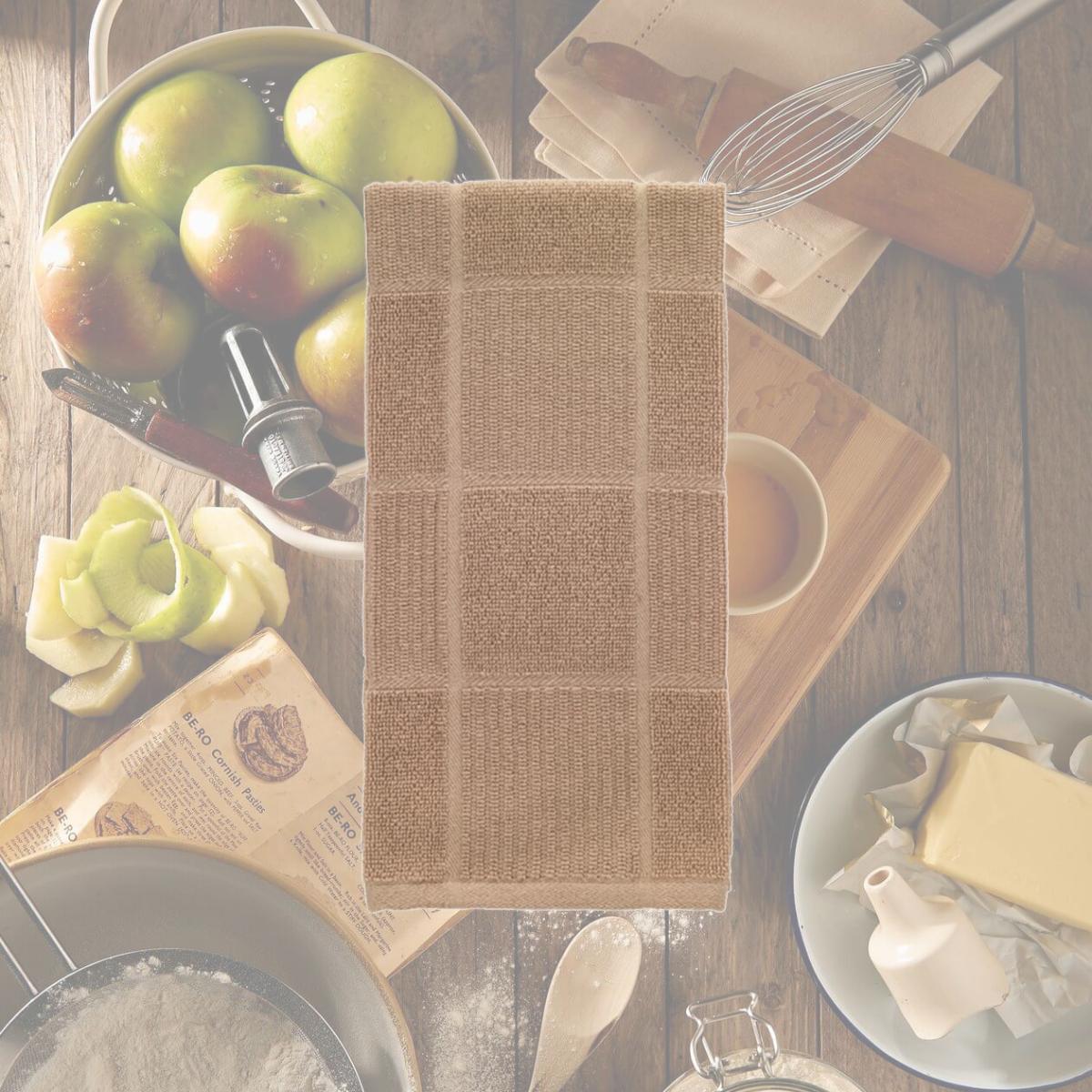 Picture of T-Fal 6515795 Sand Cotton Checked Parquet Kitchen Towel, Pack of 6