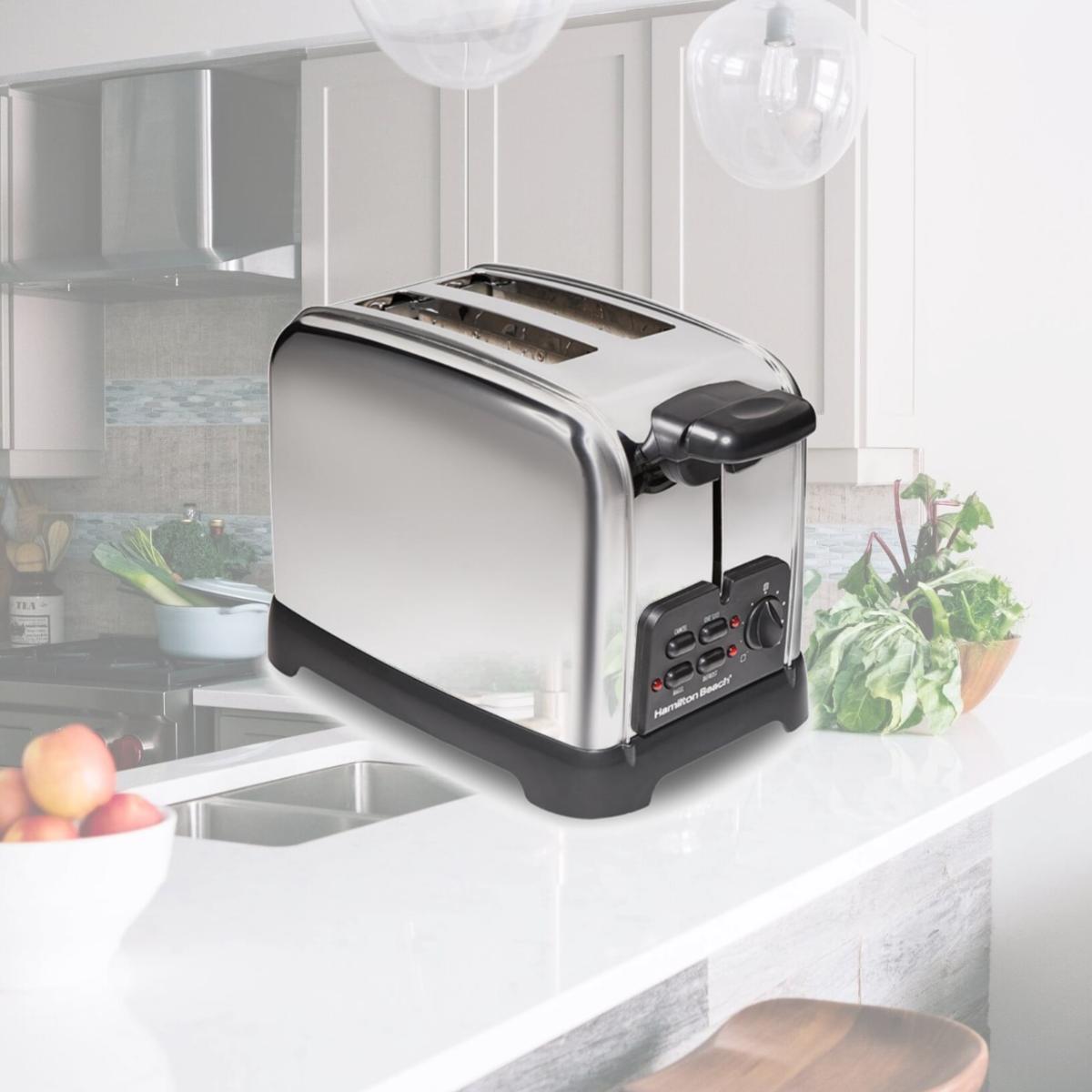 Picture of Hamilton Beach 6047935 7.63 x 6.89 x 11.1 in. Stainless Steel 2 Slot Toaster, Black & Silver