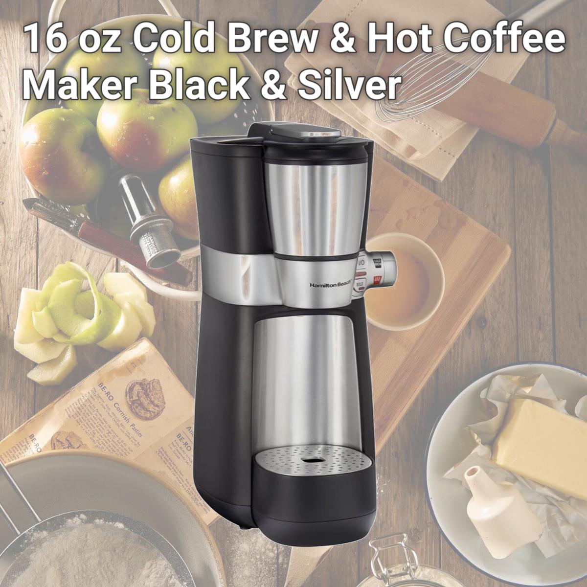 Picture of Hamilton Beach 6038662 16 oz Cold Brew & Hot Coffee Maker, Black & Silver