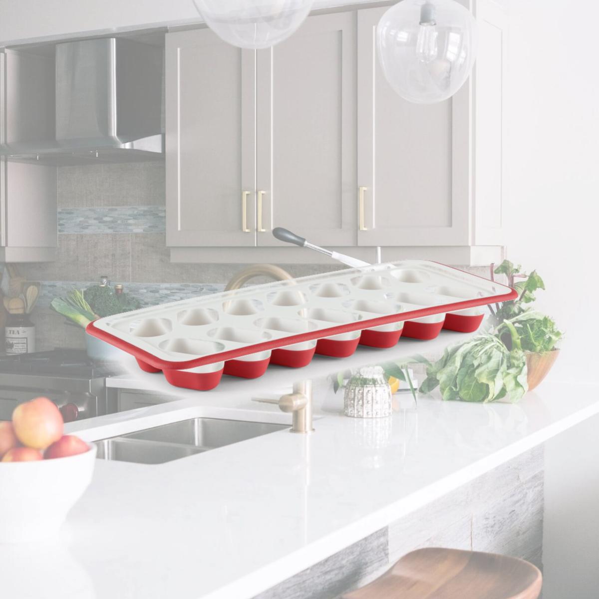 Picture of Rubbermaid 6013371 Plastic & Silicone Ice Tray, Red & White