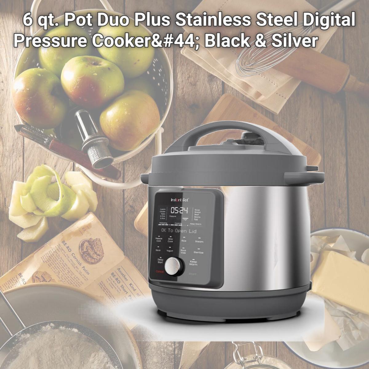 Picture of Instant 6026920 6 qt. Pot Duo Plus Stainless Steel Digital Pressure Cooker, Black & Silver