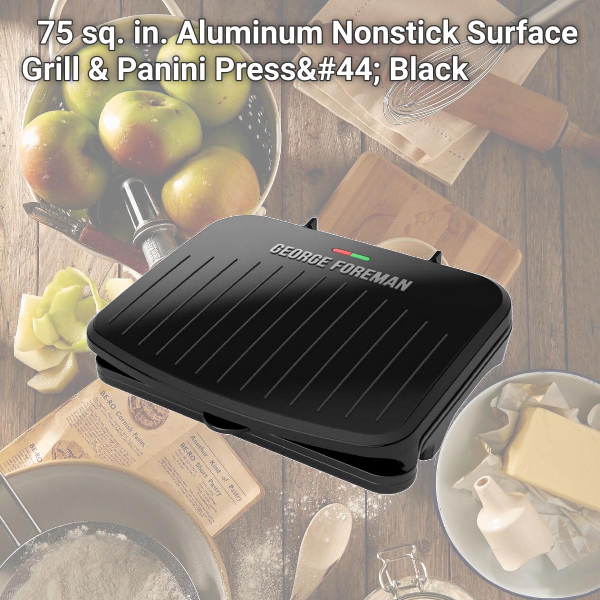 Picture of George Foreman 6046844 75 sq. in. Aluminum Nonstick Surface Grill & Panini Press, Black