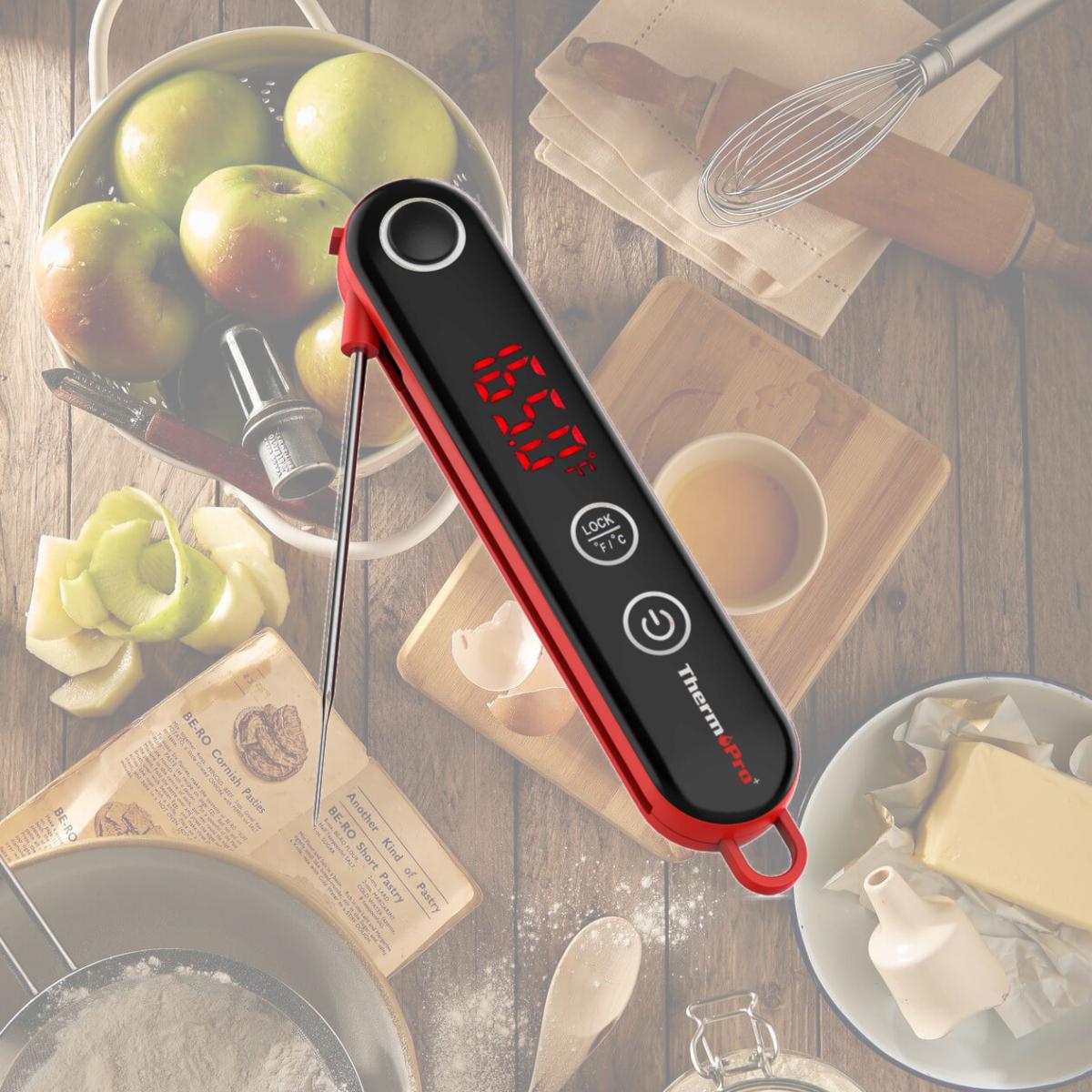 Picture of Thermopro 8083577 LCD Grill & Meat Thermometer, Black & Red