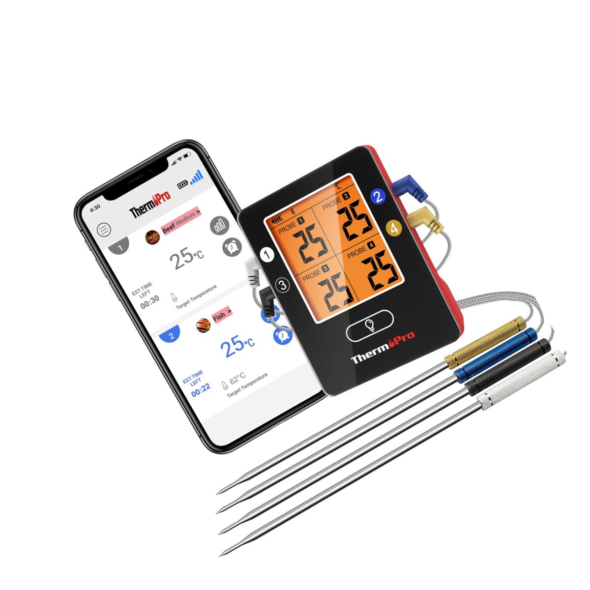 Picture of Thermopro 8083579 LCD Bluetooth Enabled Grill & Meat Thermometer, Black & Red
