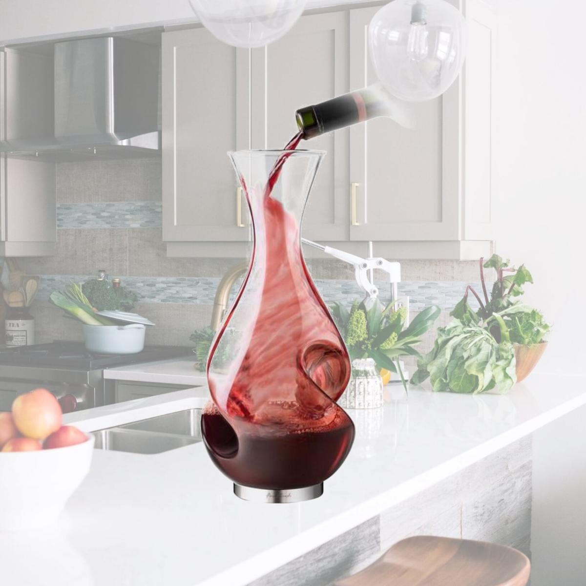 Picture of Final Touch 6060090 25.4 oz Glass & Stainless Steel Aerating Wine Pourer, Clear