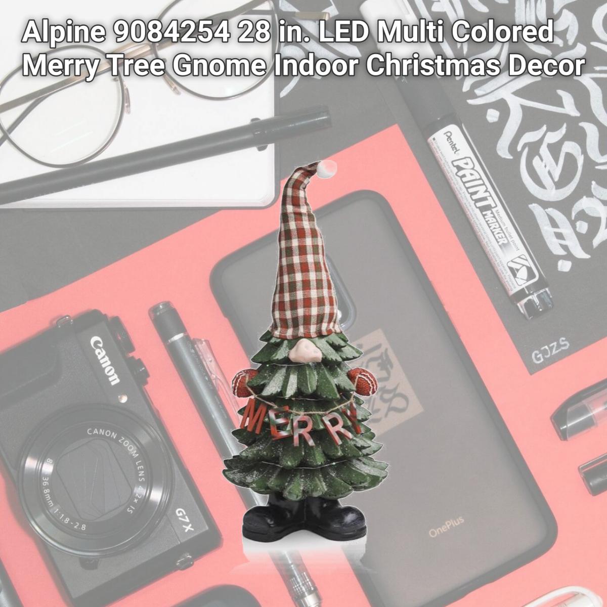 Picture of Alpine 9084254 28 in. LED Multi Colored Merry Tree Gnome Indoor Christmas Decor