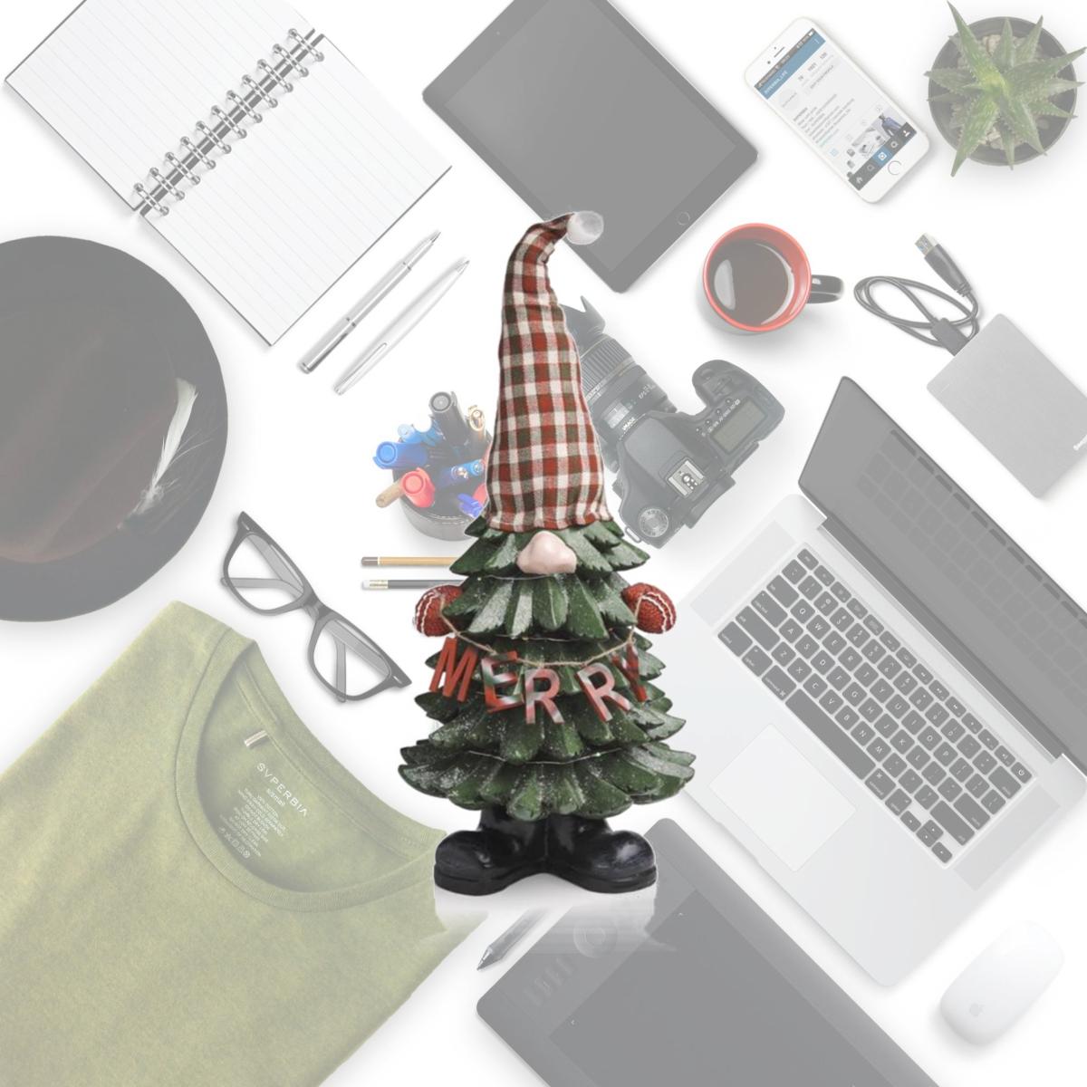 Picture of Alpine 9084254 28 in. LED Multi Colored Merry Tree Gnome Indoor Christmas Decor