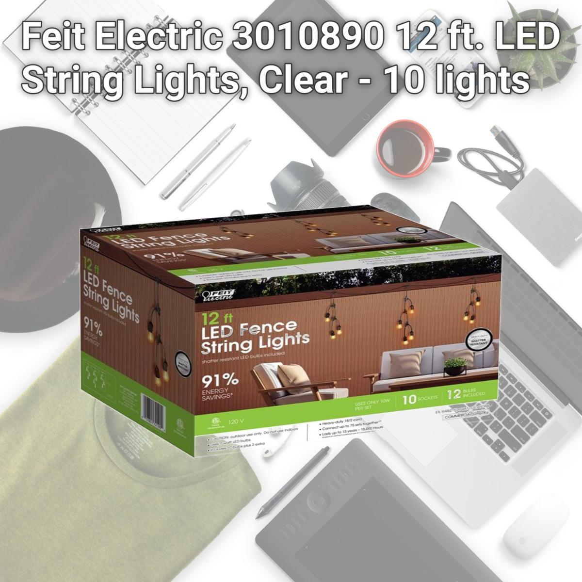 Picture of Feit Electric 3010890 12 ft. LED String Lights, Clear - 10 lights