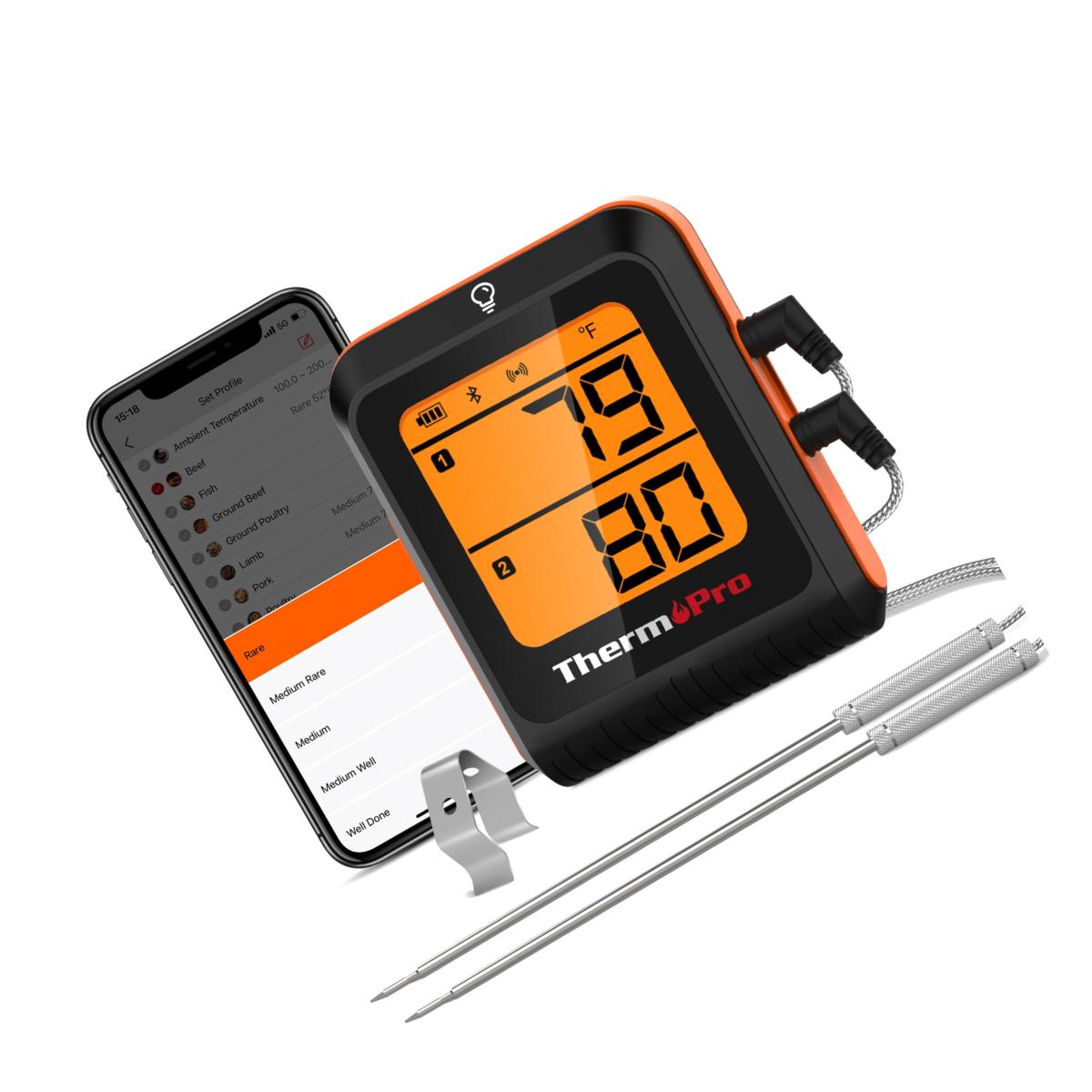 Picture of Thermopro 8083573 LCD Bluetooth Enabled Grill & Meat Thermometer, Orange