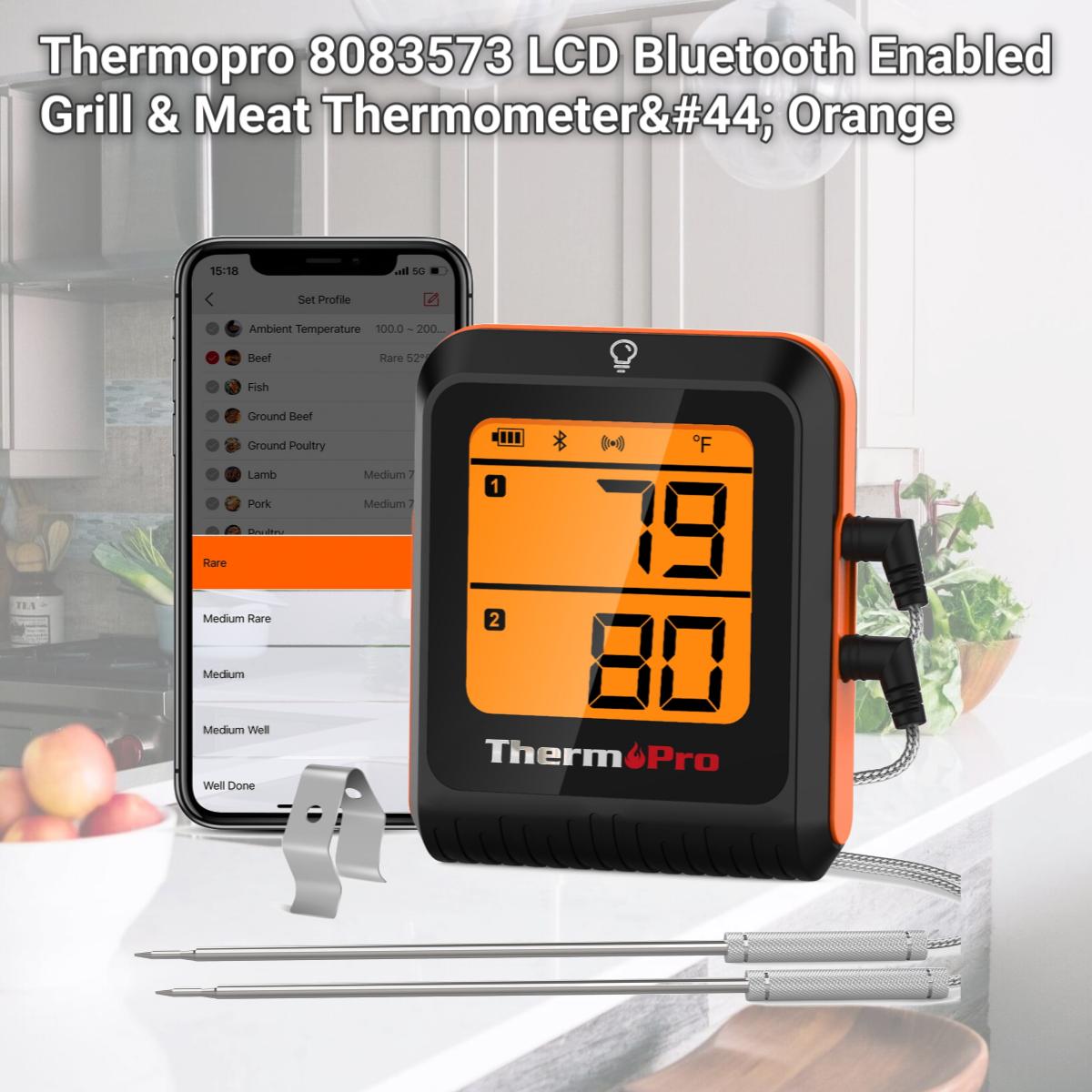 Picture of Thermopro 8083573 LCD Bluetooth Enabled Grill & Meat Thermometer, Orange